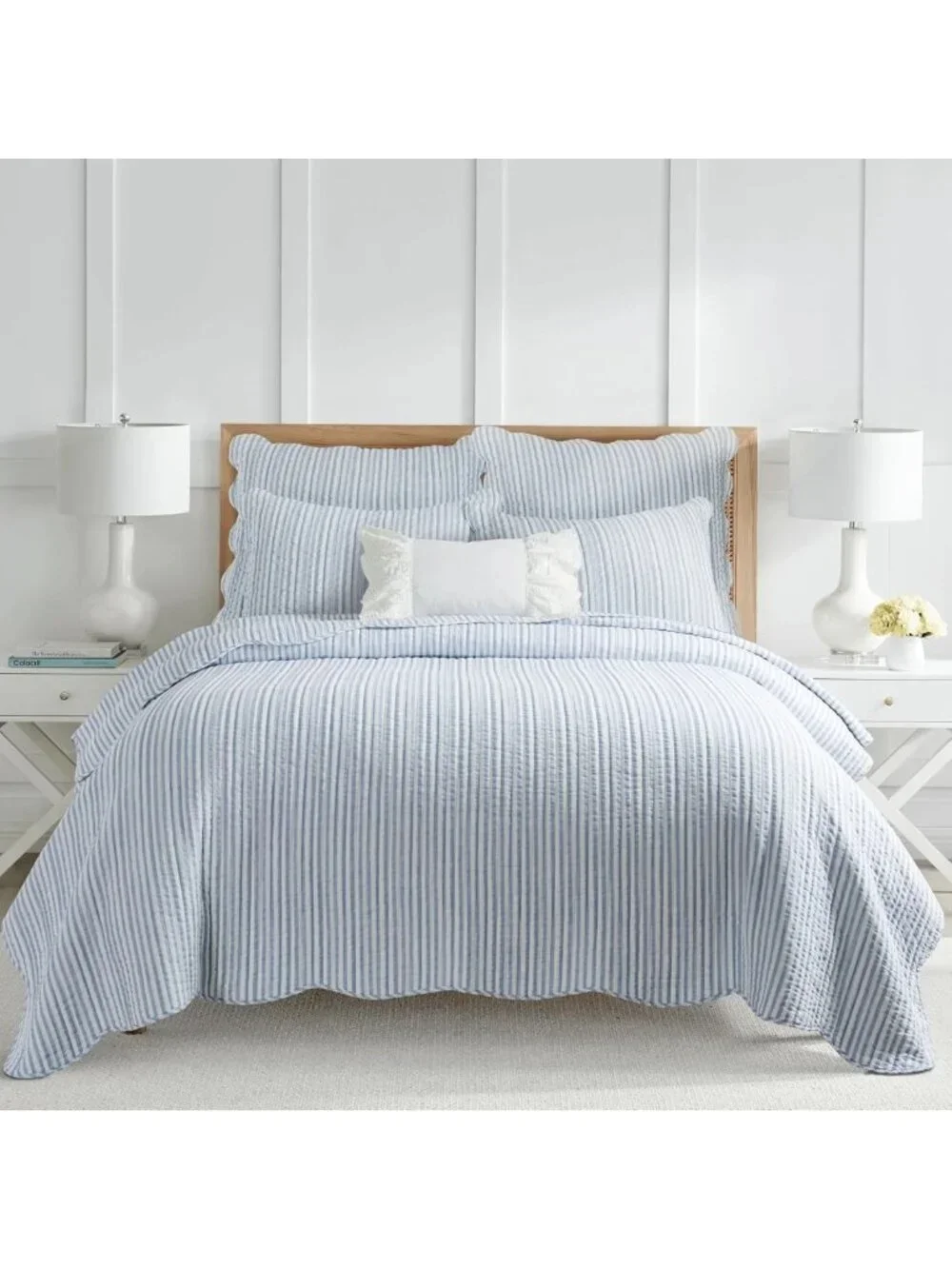 Blue and White Stripe Euro Sham Set of 2 - Soft Cotton, 26x26in, Decorative